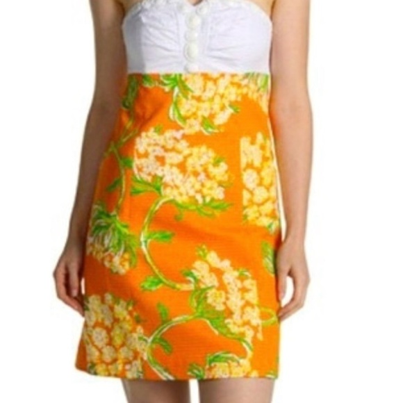 Lilly Pulitzer Gorgeous Strapless Nectar Orange Floral Dress Size 6 - Picture 1 of 8